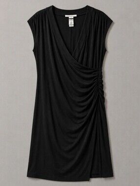 Laundry By Design Black Faux Wrap Dress Women Size 10 Ruched Stretch Cocktail